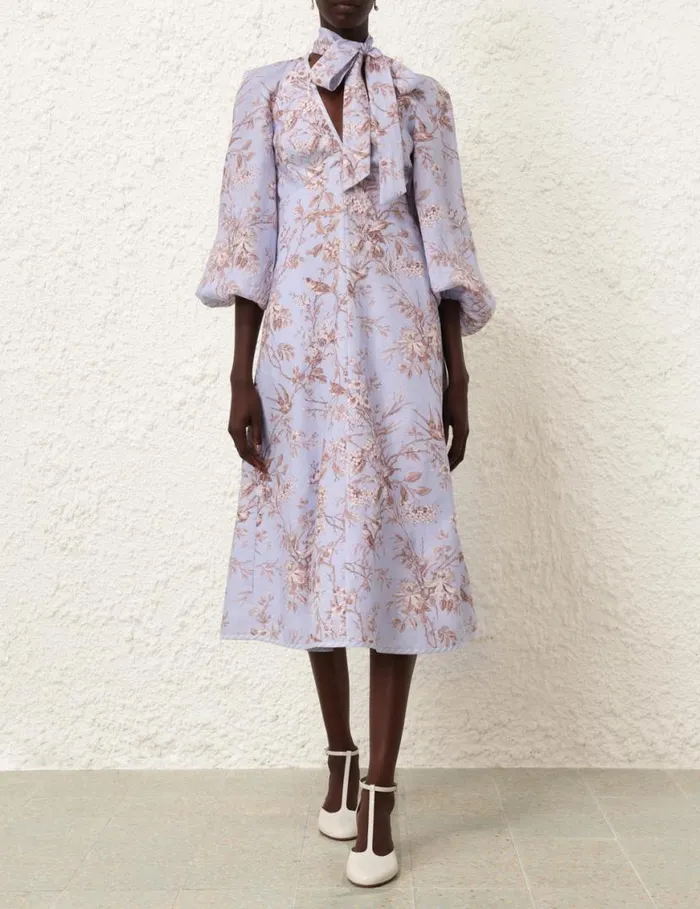 Zimmermann Dresses Tie Neck Midi Dress Blue Mockingbird 8211 Women