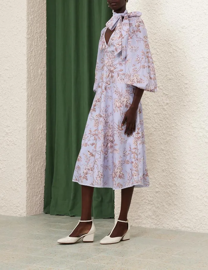 Zimmermann Dresses Tie Neck Midi Dress Blue Mockingbird 8211 Women