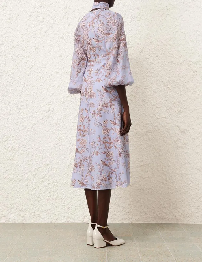 Zimmermann Dresses Tie Neck Midi Dress Blue Mockingbird 8211 Women