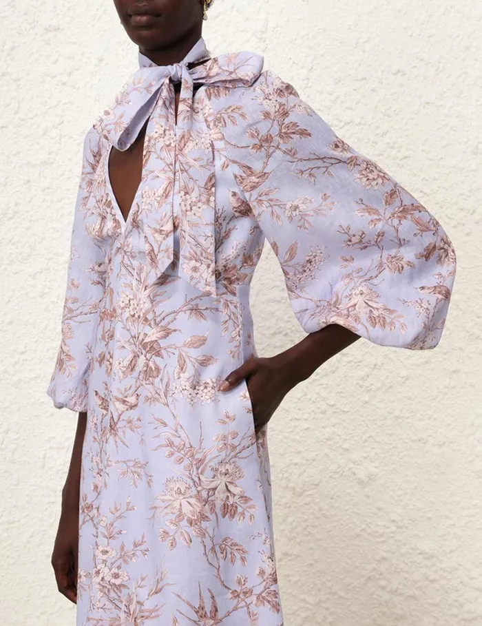 Zimmermann Dresses Tie Neck Midi Dress Blue Mockingbird 8211 Women