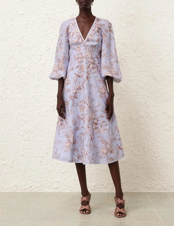 Zimmermann Dresses Tie Neck Midi Dress Blue Mockingbird 8211 Women