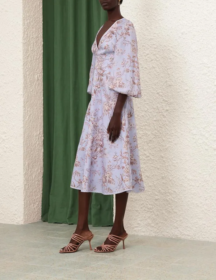 Zimmermann Dresses Tie Neck Midi Dress Blue Mockingbird 8211 Women