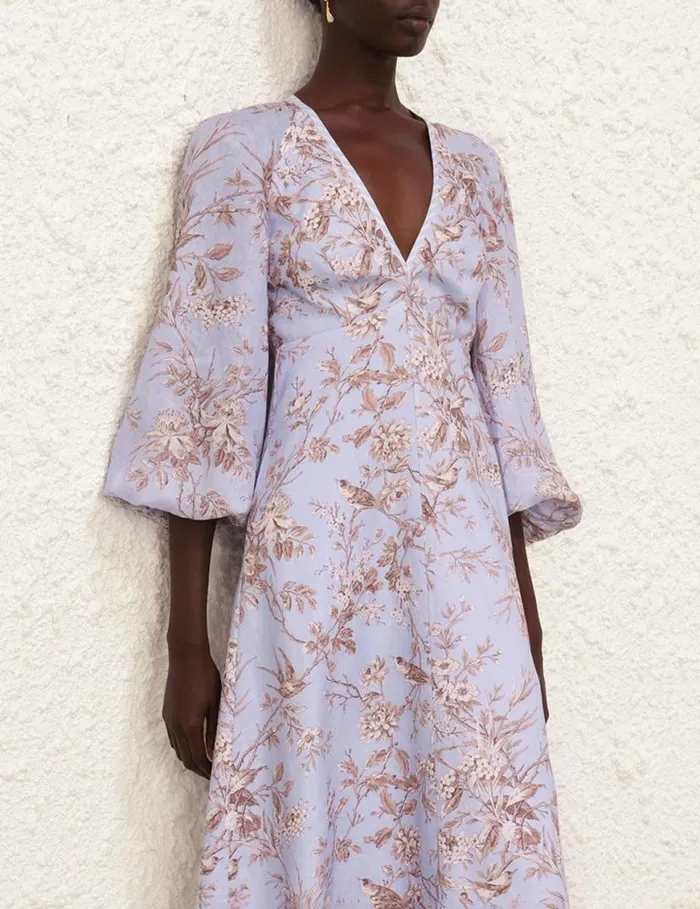 Zimmermann Dresses Tie Neck Midi Dress Blue Mockingbird 8211 Women