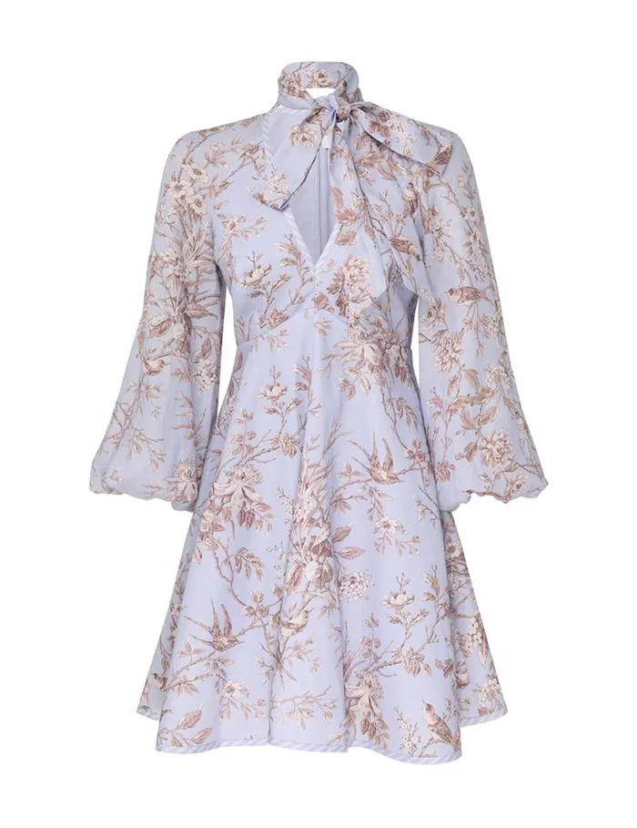 Zimmermann Dresses Tie Neck Mini Dress Blue Mockingbird 8211 Women