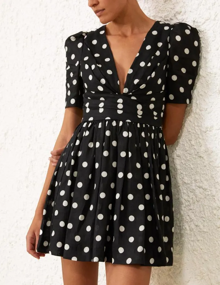 Zimmermann Dresses V Neck Mini Dress Blackcream Dot 8211 Women