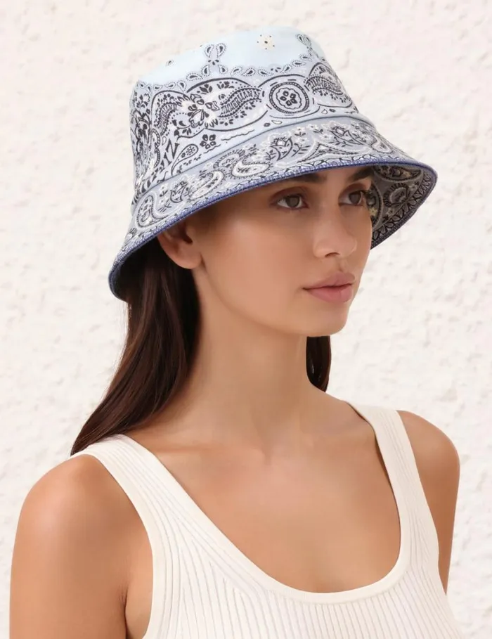 Zimmermann Hats Printed Canvas Bucket Hat Blue Bandana 8211 Women