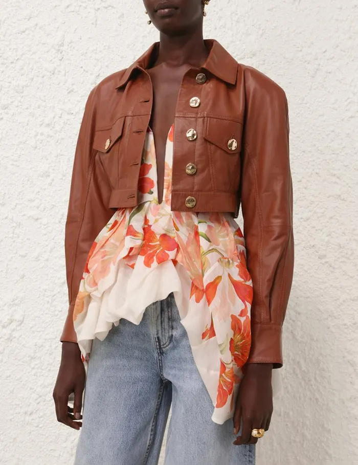 Zimmermann Jackets and Coats Tranquillity Leather Jacket Toffee 8211 Women