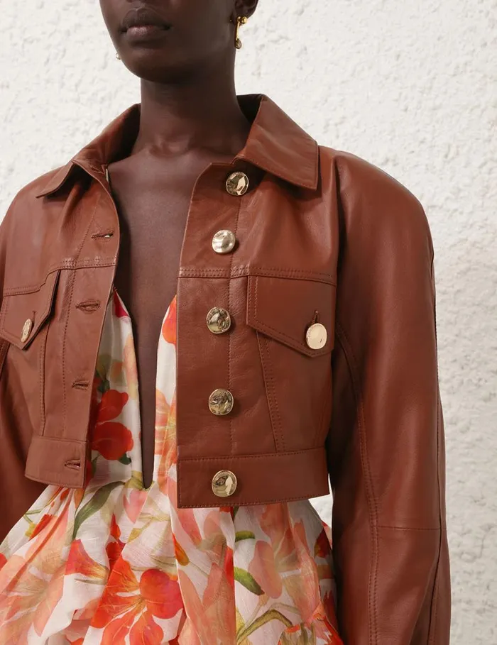 Zimmermann Jackets and Coats Tranquillity Leather Jacket Toffee 8211 Women
