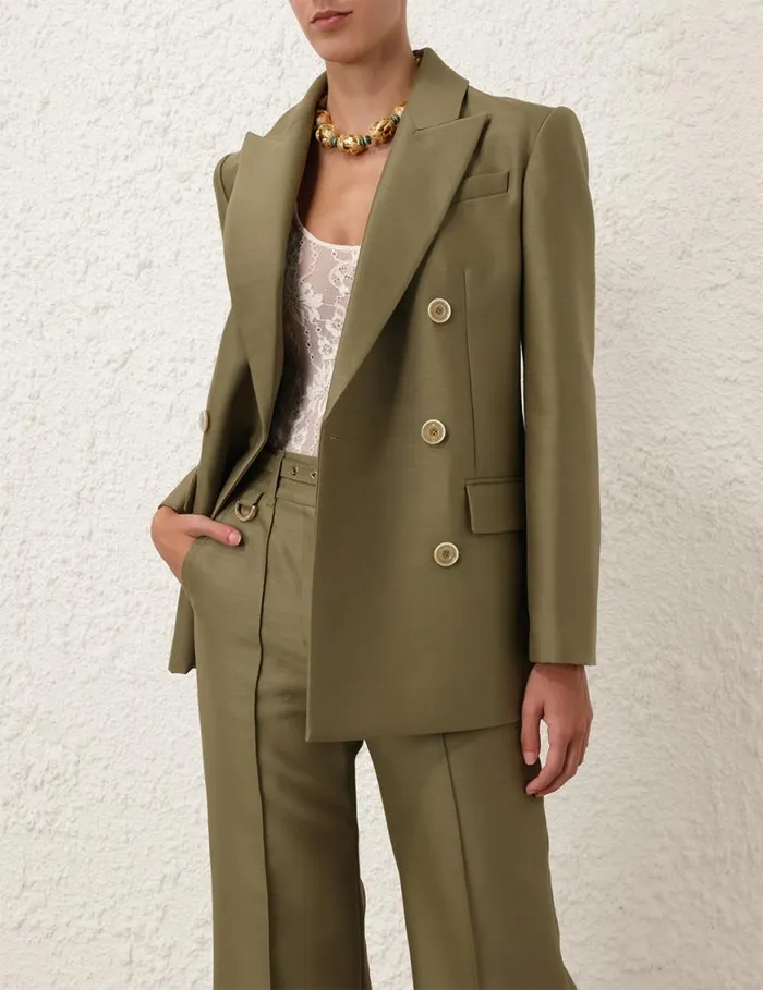 Zimmermann Jackets and Coats Tranquillity Long Line Jacket Light Olive 8211 Women