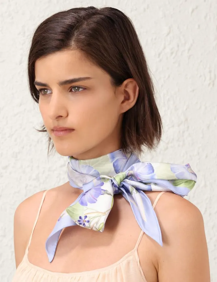Zimmermann Scarves Printed Silk Neck Scarf Blue Floral 8211 Women