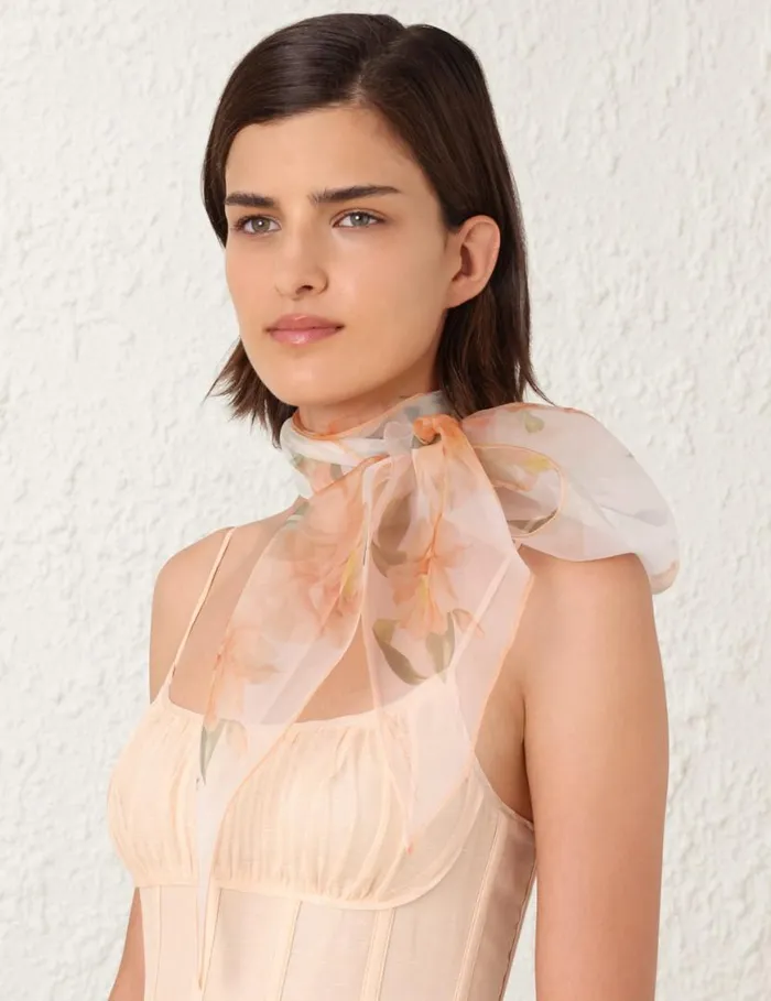 Zimmermann Scarves Silk Organza Neck Scarf Ivory Camellia 8211 Women