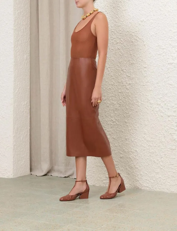 Zimmermann Skirts Natura Leather Skirt Toffee 8211 Women