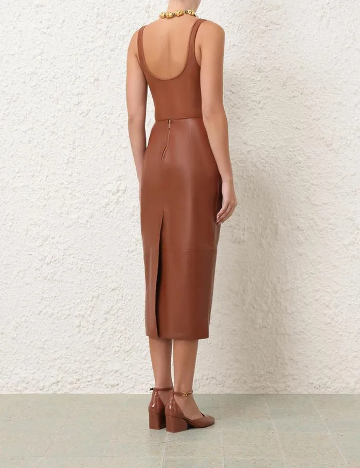 Zimmermann Skirts Natura Leather Skirt Toffee 8211 Women