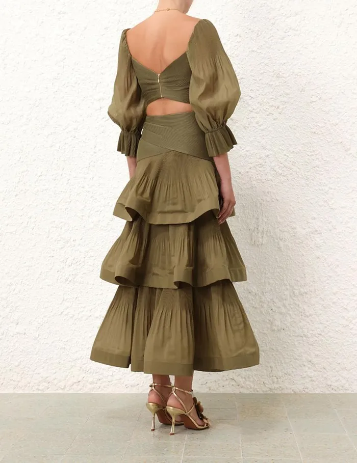 Zimmermann Skirts Pleated Tiered Skirt Olive 8211 Women