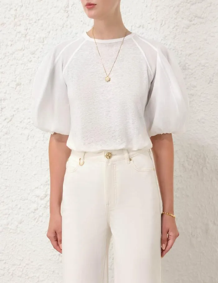 Zimmermann Tops Lantern Sleeve Tee Ivory 8211 Women