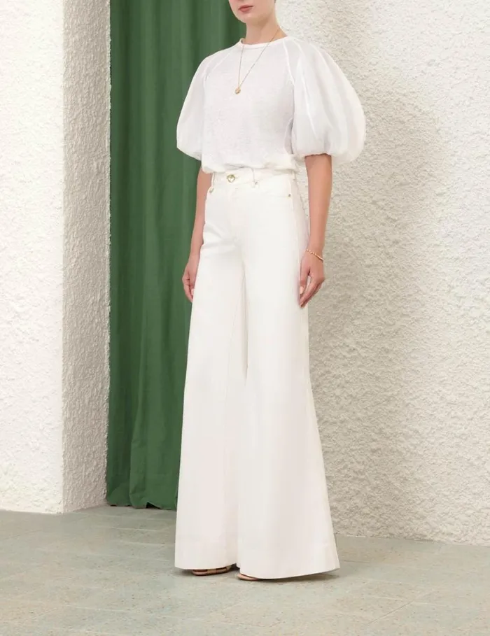 Zimmermann Tops Lantern Sleeve Tee Ivory 8211 Women