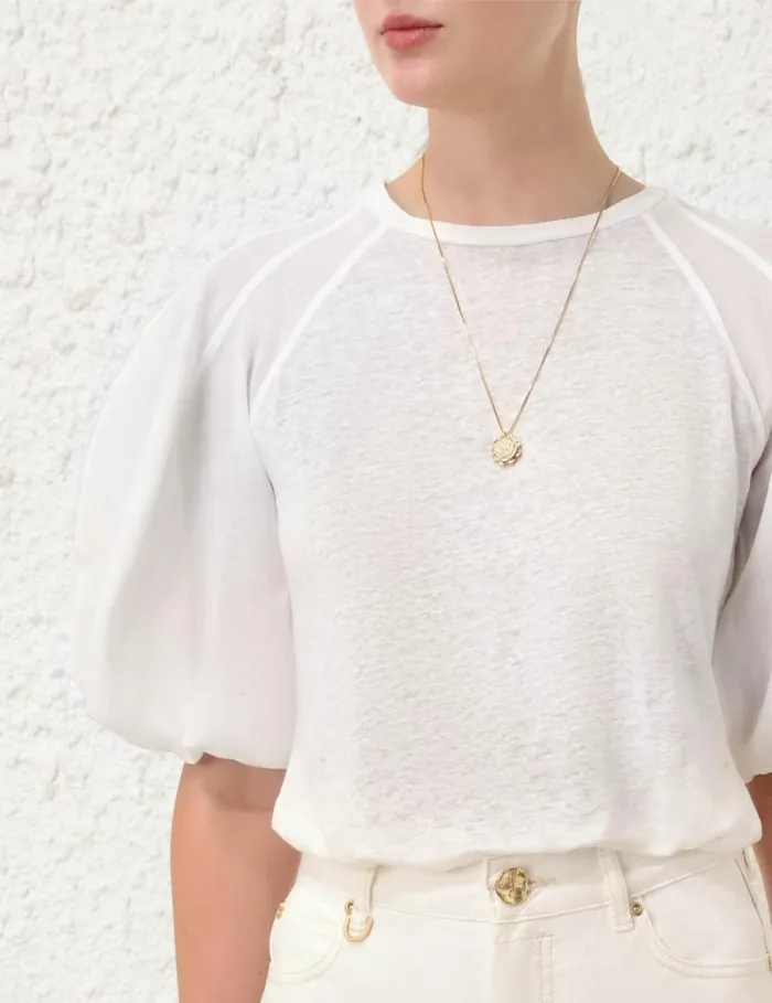 Zimmermann Tops Lantern Sleeve Tee Ivory 8211 Women