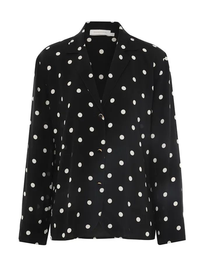 Zimmermann Tops Lapel Shirt Black W Cream Dot 8211 Women
