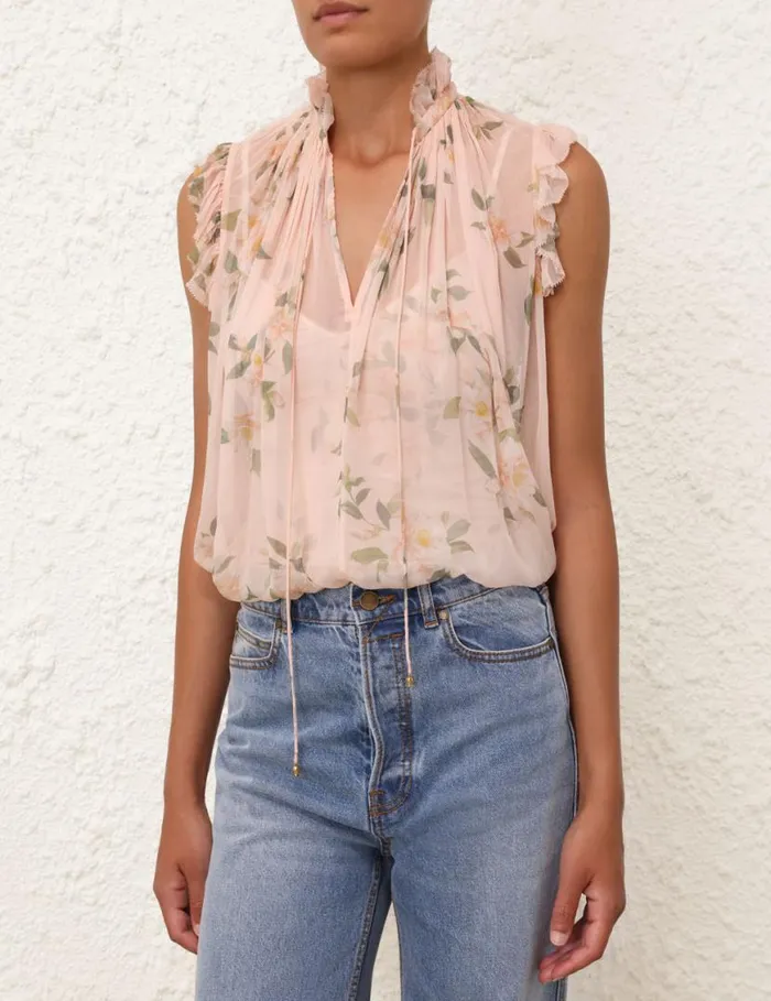 Zimmermann Tops Natura Frilled Tank Coral Camellia 8211 Women