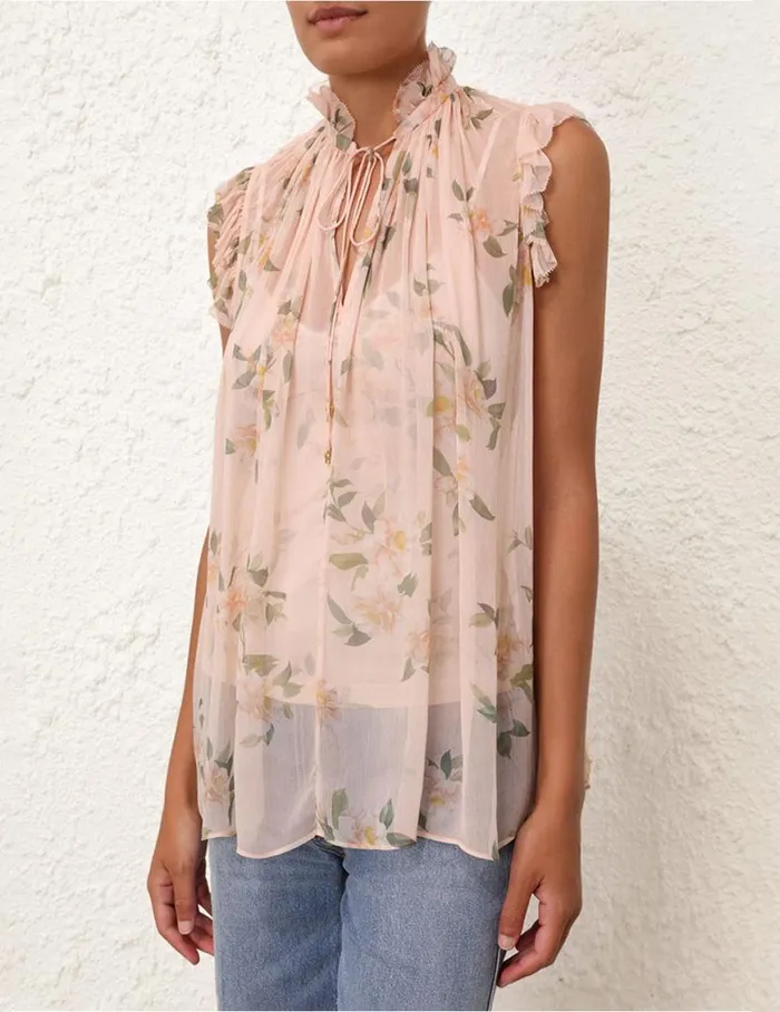 Zimmermann Tops Natura Frilled Tank Coral Camellia 8211 Women