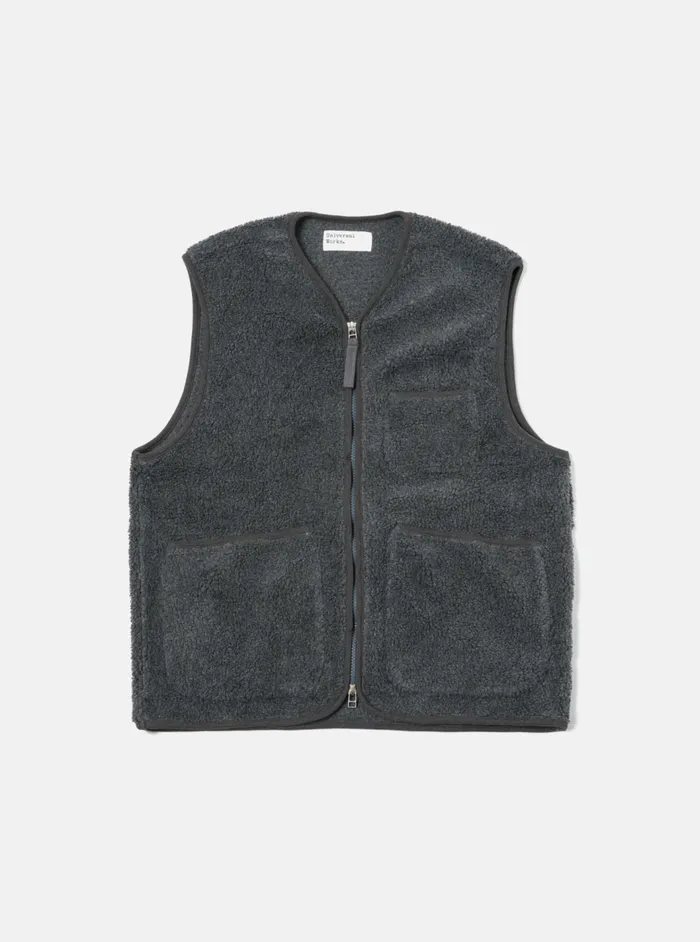 Zip Gilet In Charcoal Mountain Fleece Men Universal Works Fleece