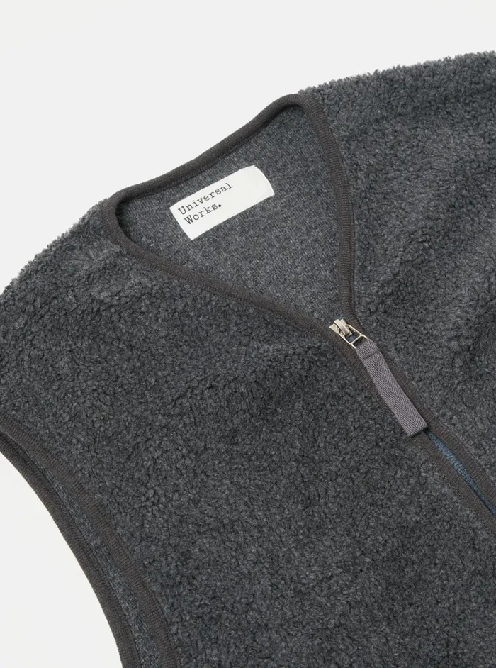 Zip Gilet In Charcoal Mountain Fleece Men Universal Works Fleece