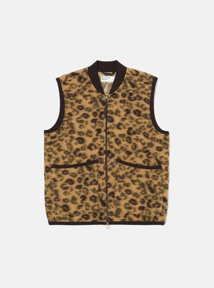 Zip Waistcoat In Camo Leopard Fleece Men Universal Works Waistcoats and Gilets Zip Waistcoat In Camo Leopard Fleece Men Universal Works Waistcoats and Gilets