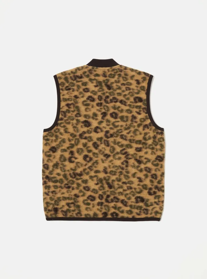 Zip Waistcoat In Camo Leopard Fleece Men Universal Works Waistcoats and Gilets