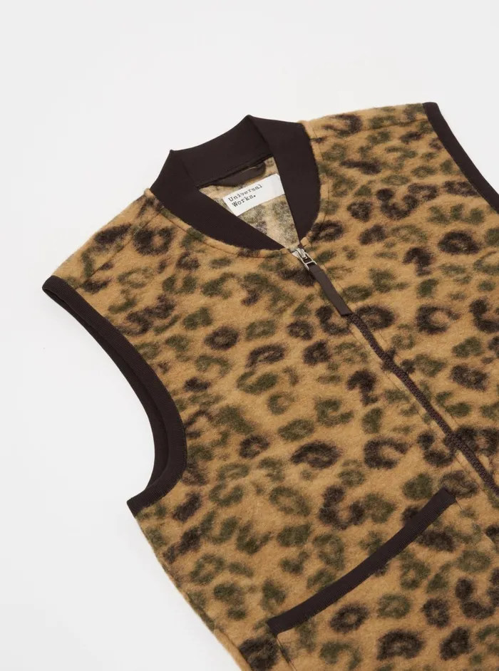 Zip Waistcoat In Camo Leopard Fleece Men Universal Works Waistcoats and Gilets