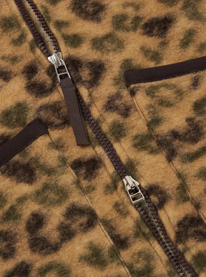 Zip Waistcoat In Camo Leopard Fleece Men Universal Works Waistcoats and Gilets